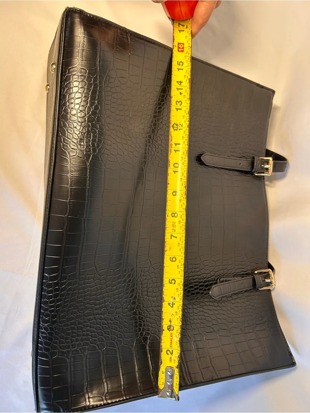Black Croc Embossed Laptop Tote Bag | Faux Leather Work Business Bag